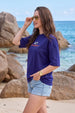 Viva Royal Blue Oversized Fit Printed T-Shirt