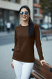 Brown Plain Full Sleeve Regular Fit T-Shirt