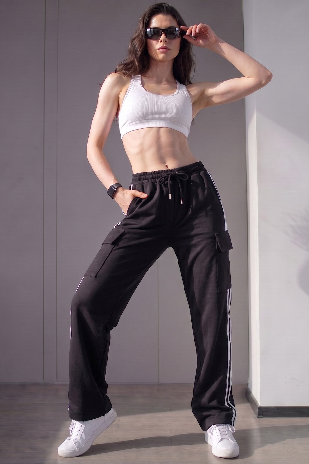 Black Everyday Street line 4 Pocket Knitted Cargo Track Pant