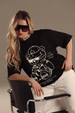 Break Rules Black Graphic Printed Oversized T-Shirt