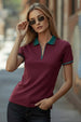 Stripe Collar Maroon Regular Fit Premium Pique Lycra Zipper Polo T-Shirt