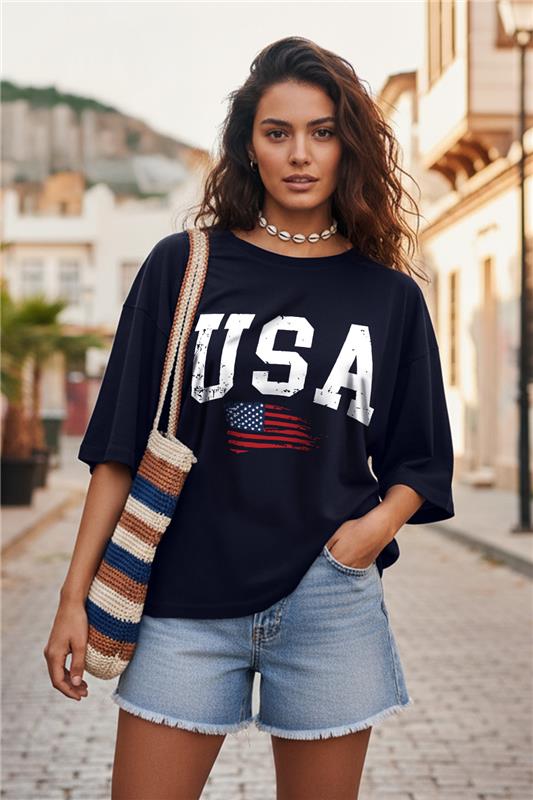 USA Navy Graphic Printed Oversized T-Shirt