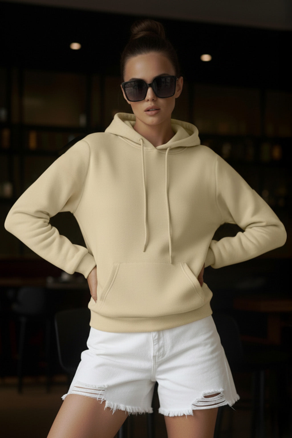 Break Rules Teddy Graphic Printed Beige Regular Fit Hoodie