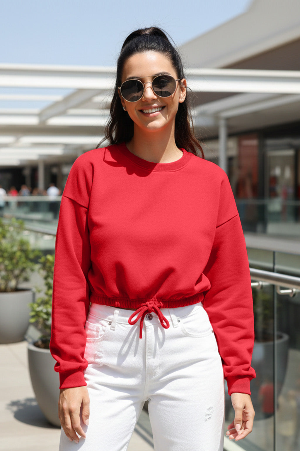 Plain Magenta Oversized Cropped Sweatshirt