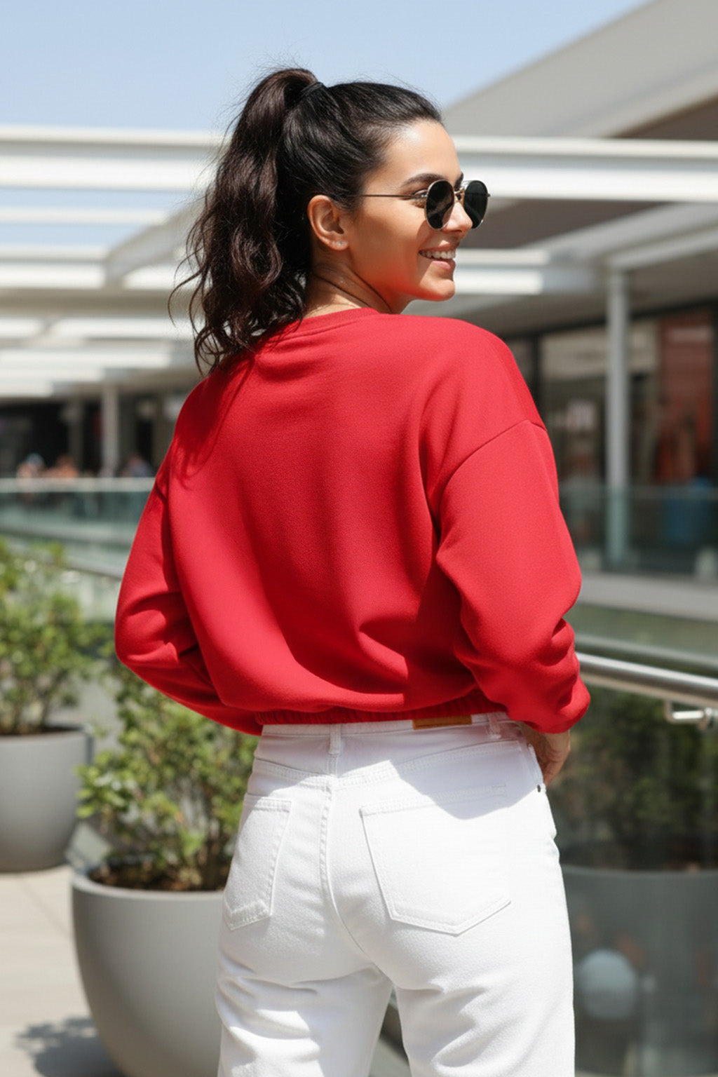 Plain Magenta Oversized Cropped Sweatshirt