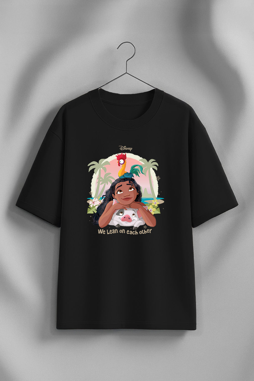 Moana Lean On Black Oversized Fit Graphic T-Shirt