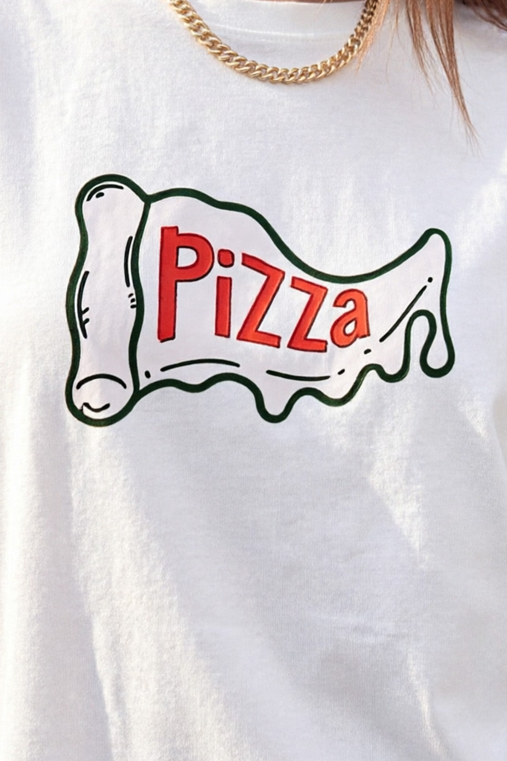 Fun Pizza White Oversized Printed T-Shirt