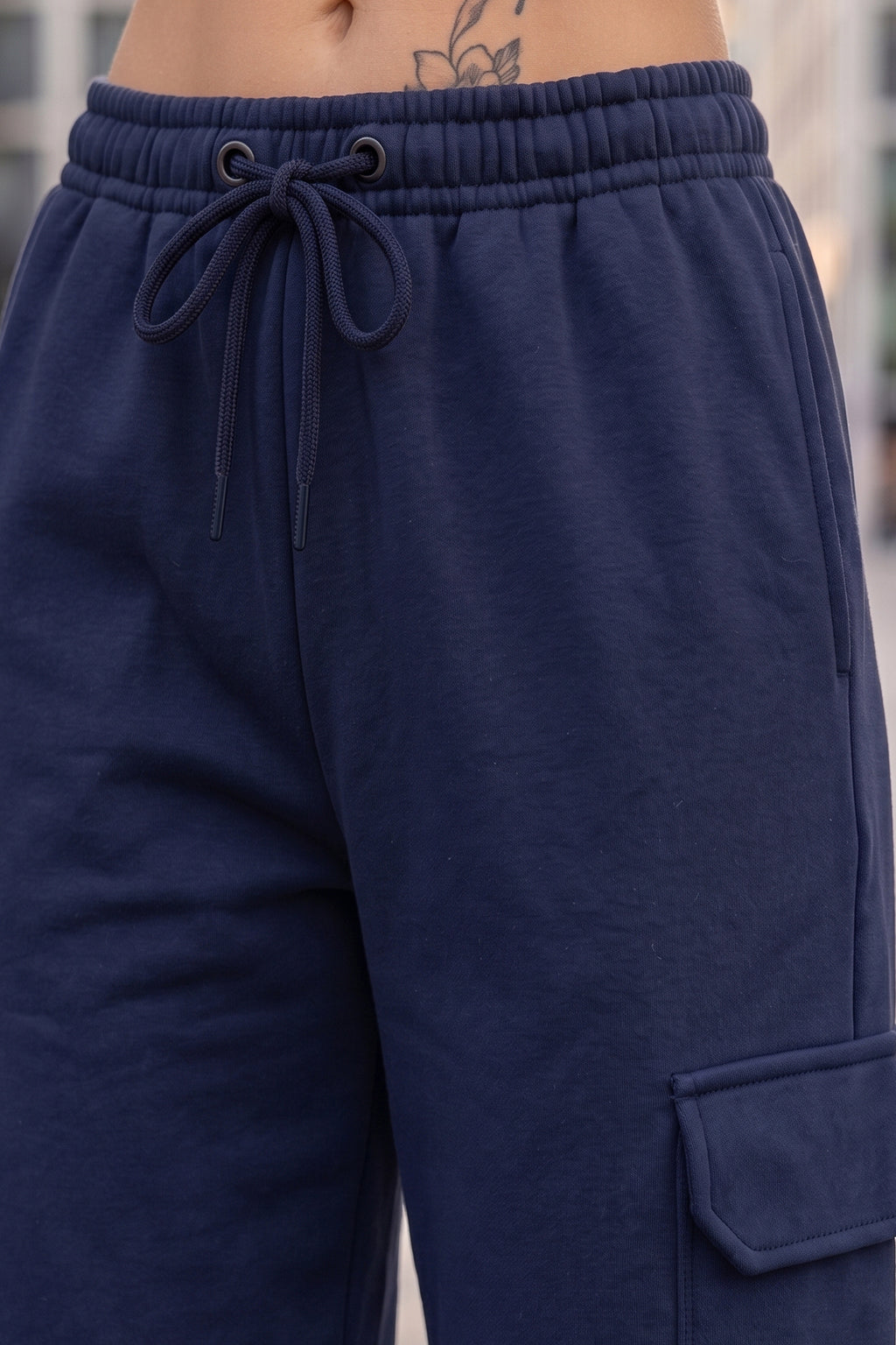 Navy Blue Plain Baggy Fit Cargo Jogger
