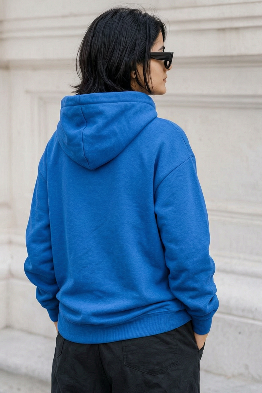 Stay Weird Blue Printed Oversized Hoodie