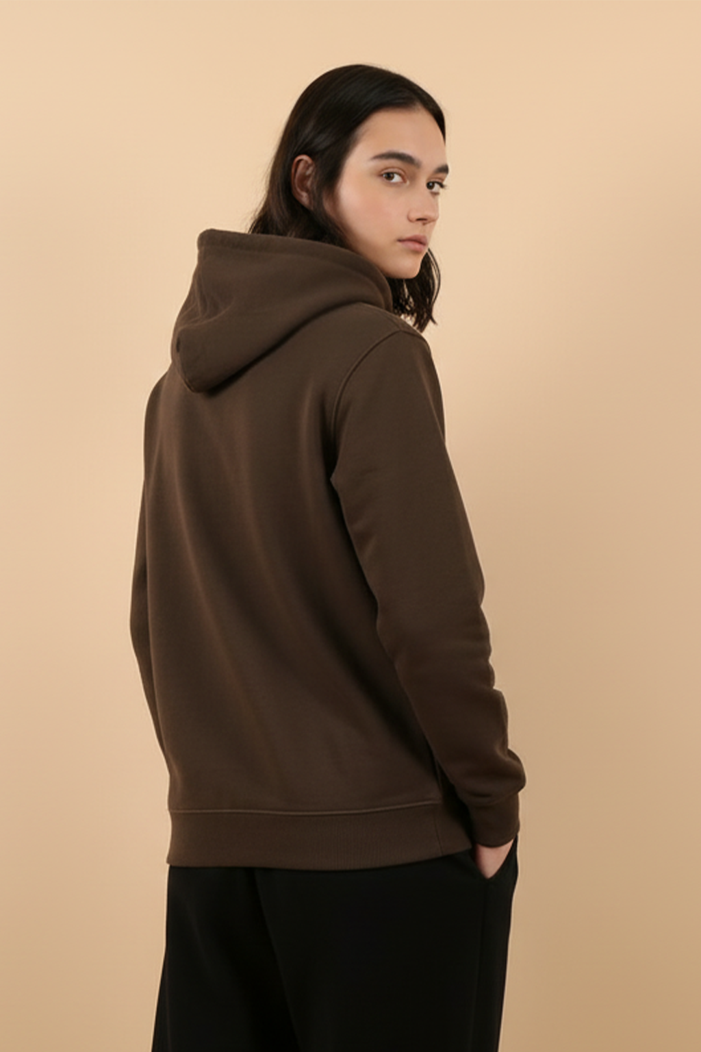 Brown Plain Spun Regular Fit Hoodie