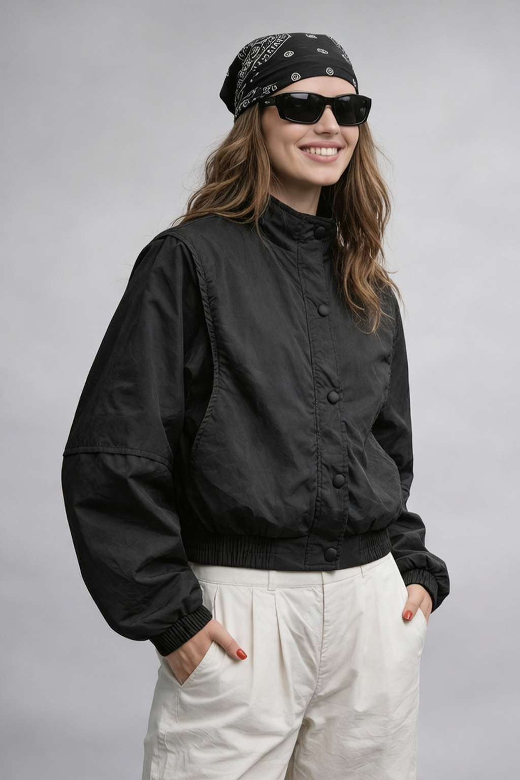 STAND COLLAR BLACK JACKET