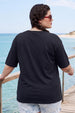Seaside Travel Black Plus Size Printed T-shirt