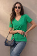 Anthra Green Plain V-Neck Regular Fit T-Shirt