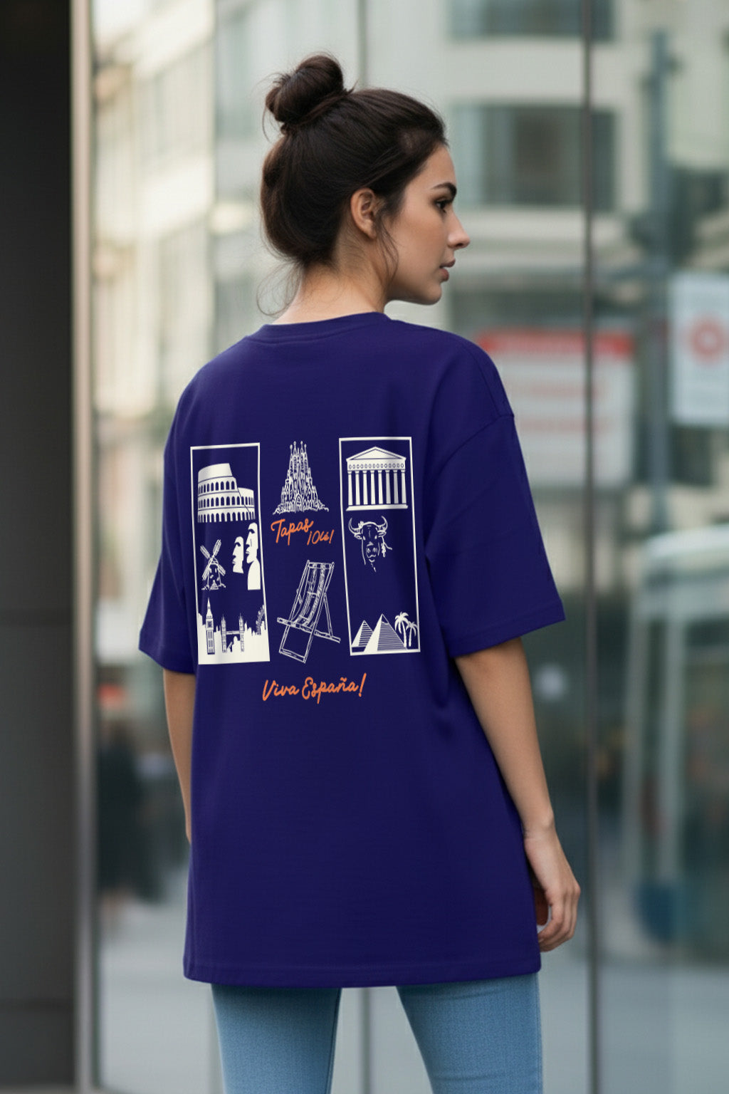 Viva Royal Blue Oversized Fit Printed T-Shirt