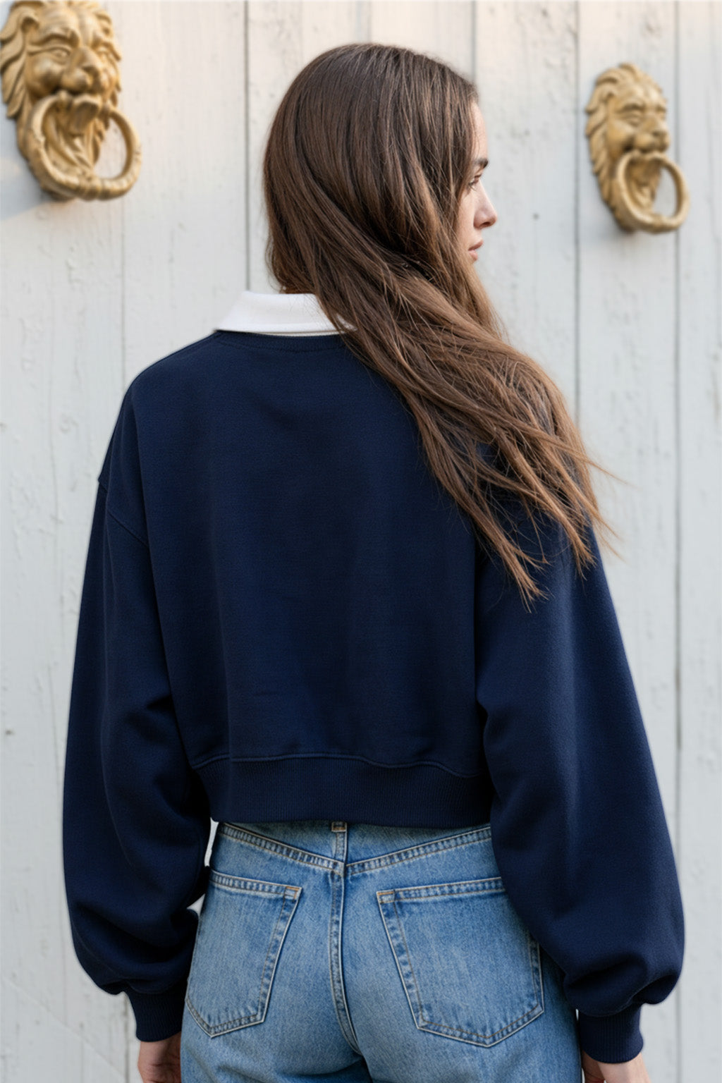 Premium Navy Contras Collar  Sweatshirt