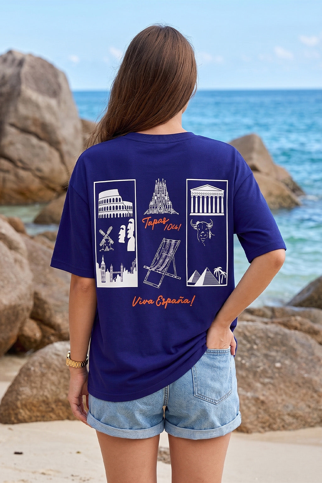 Viva Royal Blue Oversized Fit Printed T-Shirt