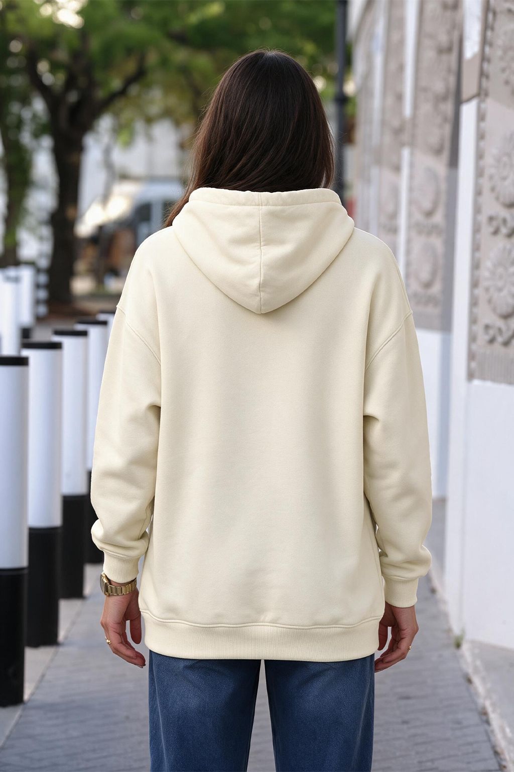Duck Graphic Printed Off White Oversized Hoodie