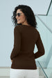 Brown V-Neck Plain Full Sleeve Regular Fit T-Shirt