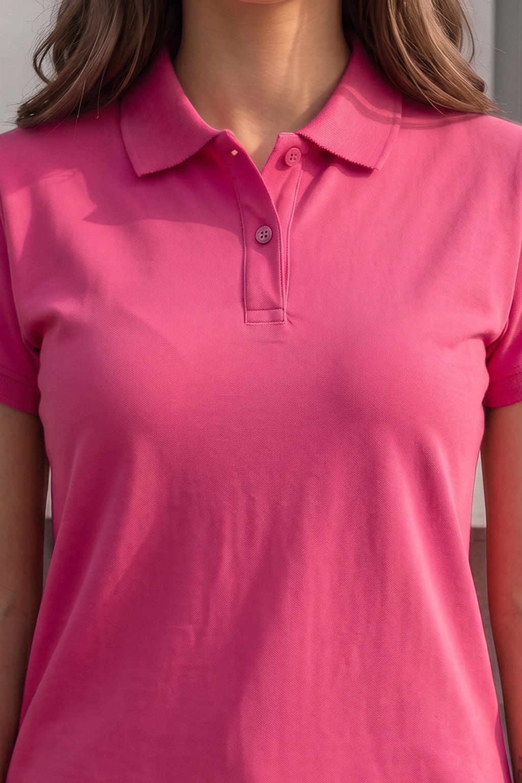 Bright  Pink Plain Cotton Regular Slim Fit Polo T-Shirt