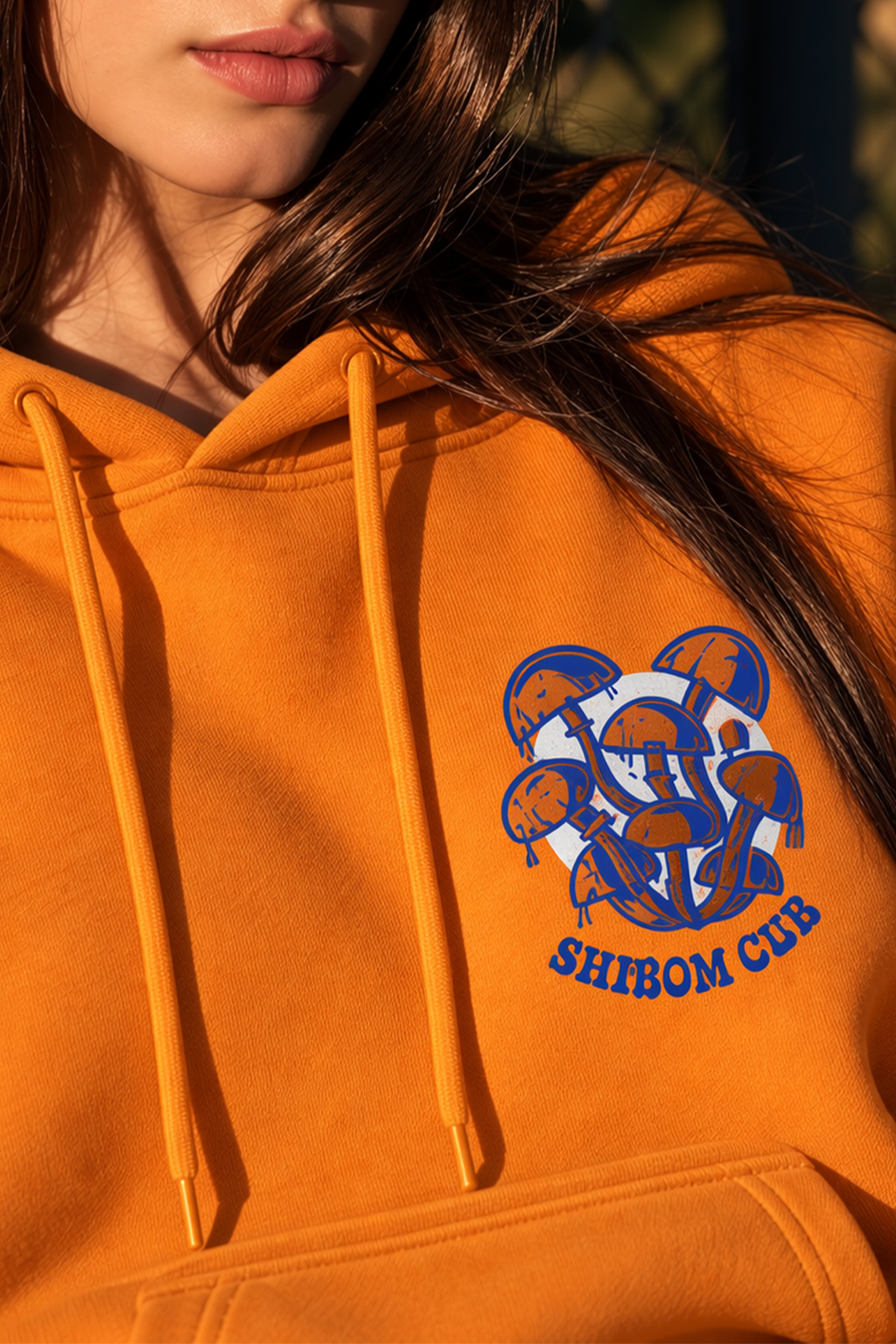 Mushroom Club Graphic Printed Orange Oversized Hoodie