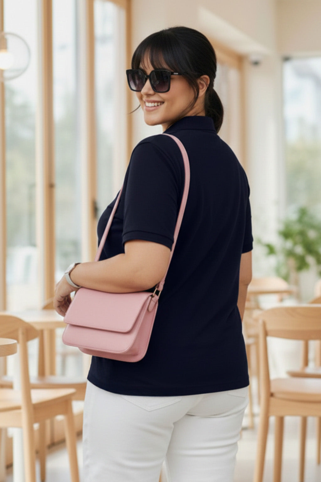Navy Plain Plus Size Polo T-shirt