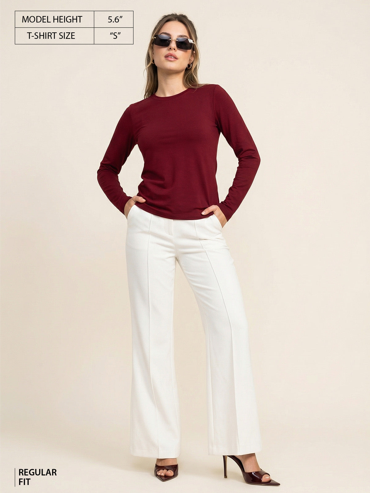 Maroon Plain Full Sleeve Regular Fit T-Shirt