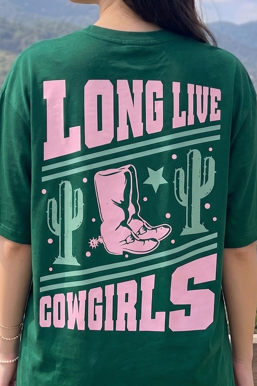 Cow Girl Green Oversized Graphic T-Shirt