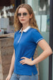 Stripe Collar Blue Regular Fit Premium Pique Lycra Zipper Polo T-Shirt