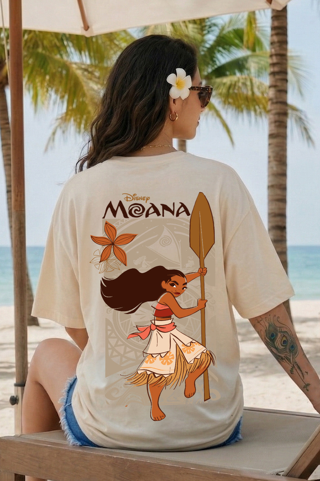 Moana Swan White Oversized Fit Graphic T-Shirt
