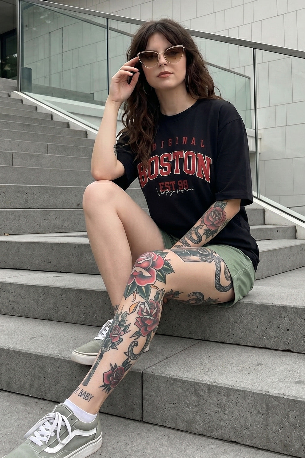 Boston Black Graphic Printed Oversized T-Shirt