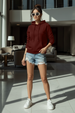 Dark Plain Wine Spun Regular Fit Hoodie