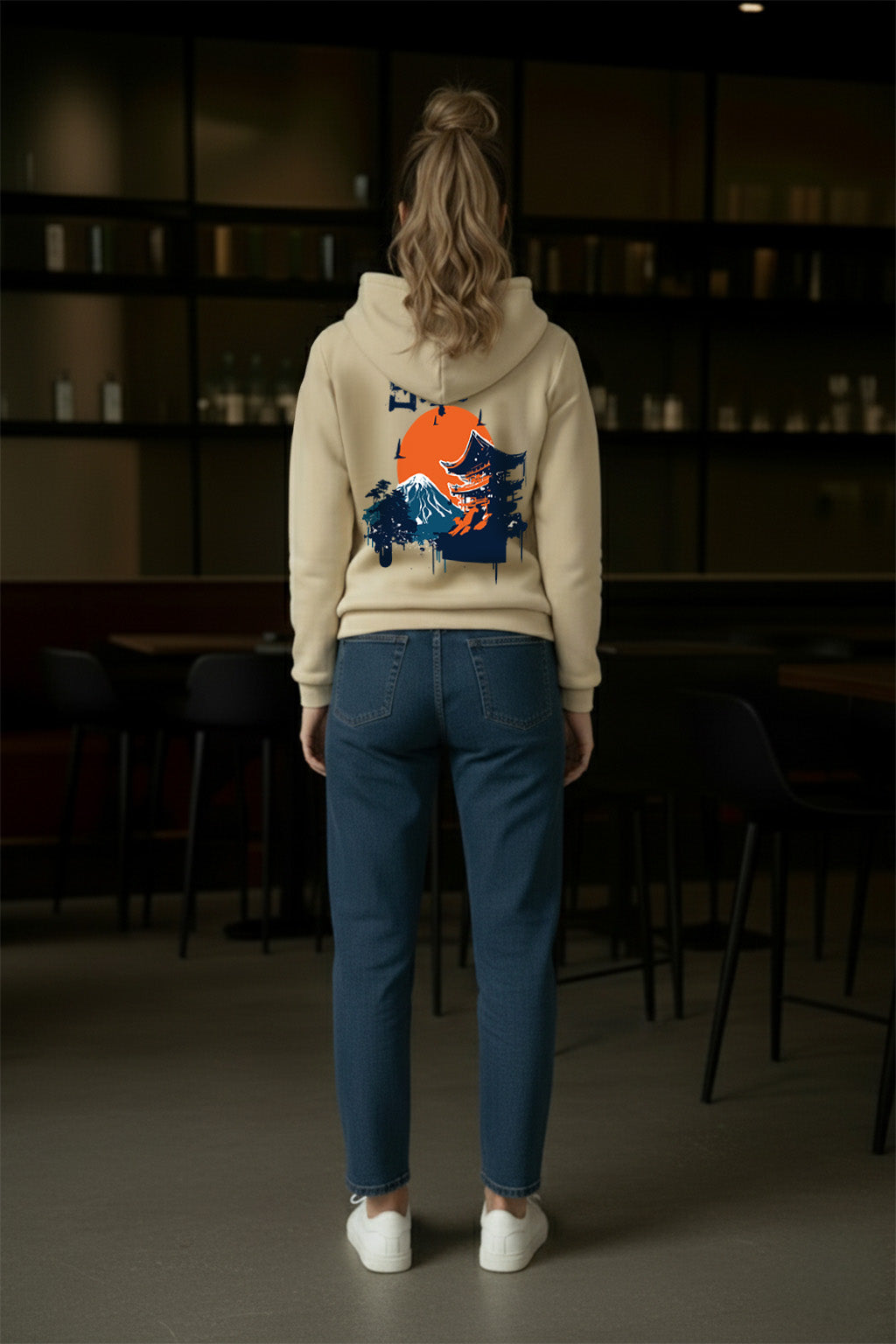 Nature Graphic Printed Beige Regular Fit Hoodie