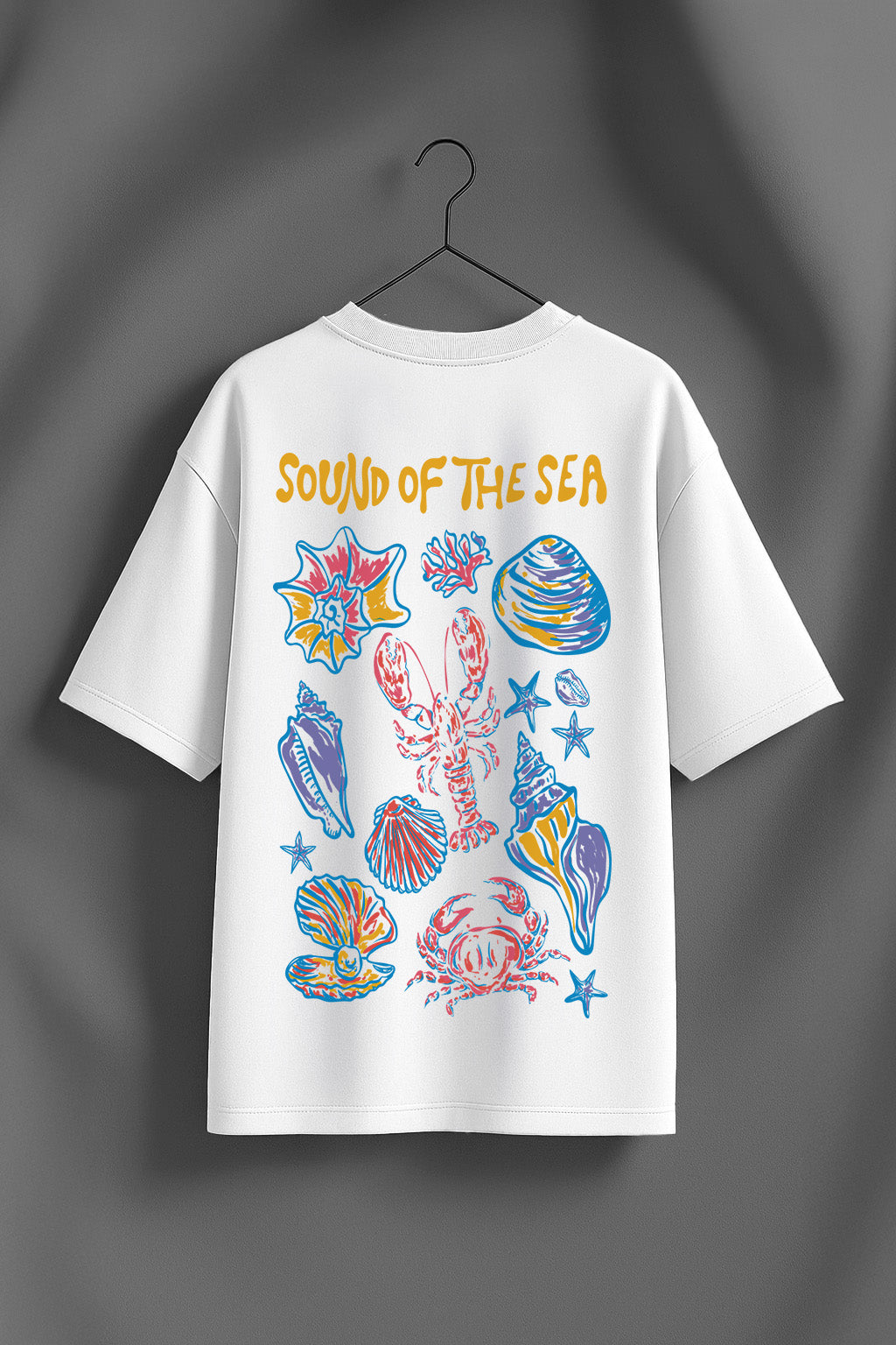 Sound Of Sea White Graphic Printed Oversized T-Shirt