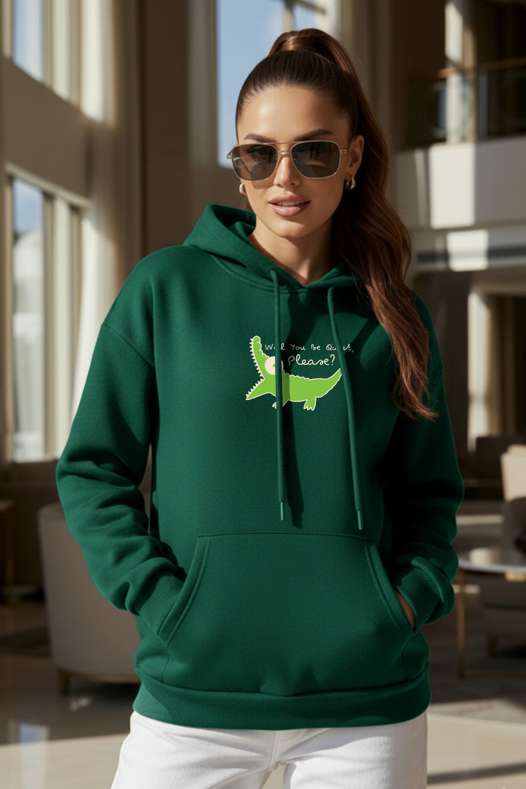 Caterpillar Printed Green Oversized Hoodie