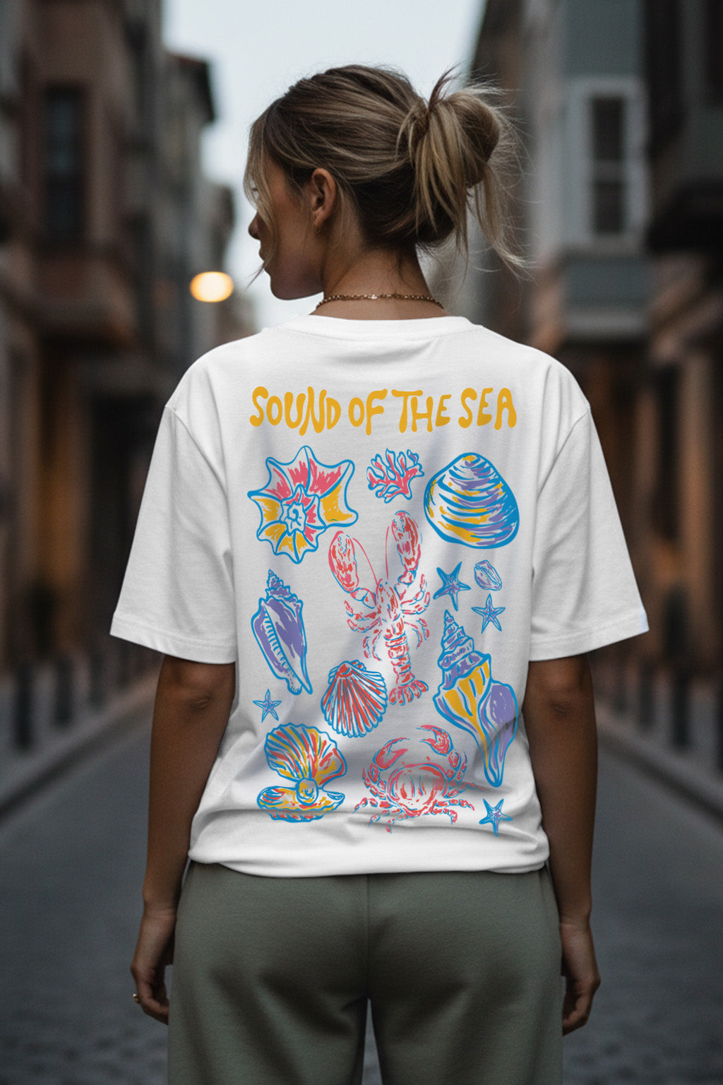 Sound Of Sea White Graphic Printed Oversized T-Shirt