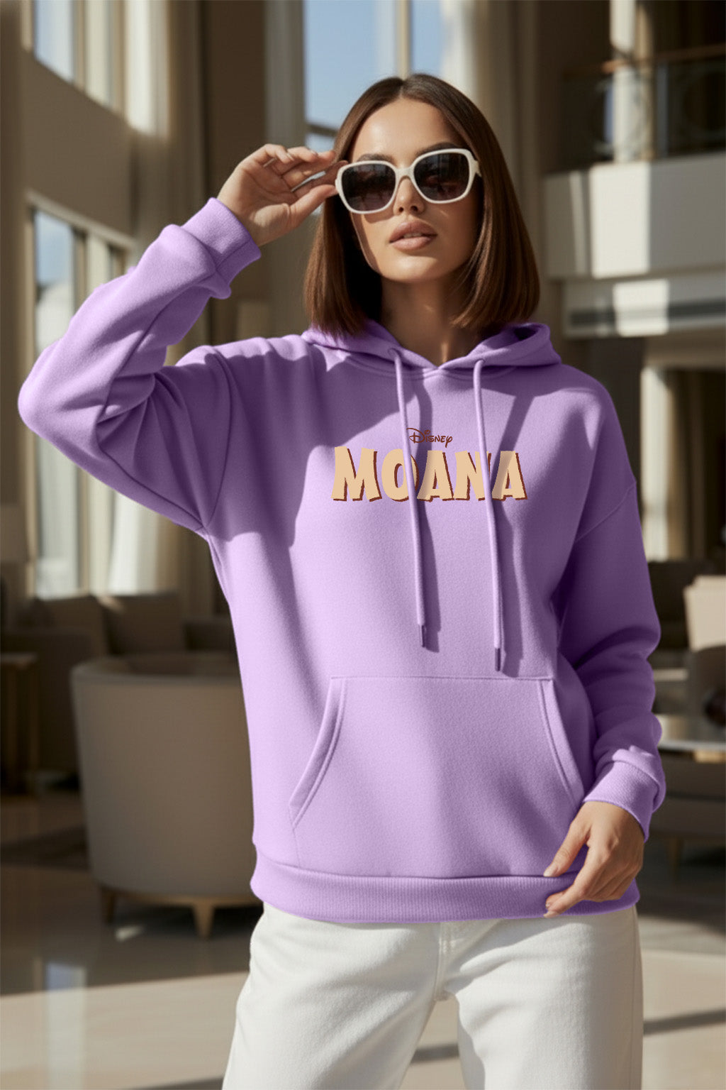 Moana Printed Lilac Oversized Hoodie