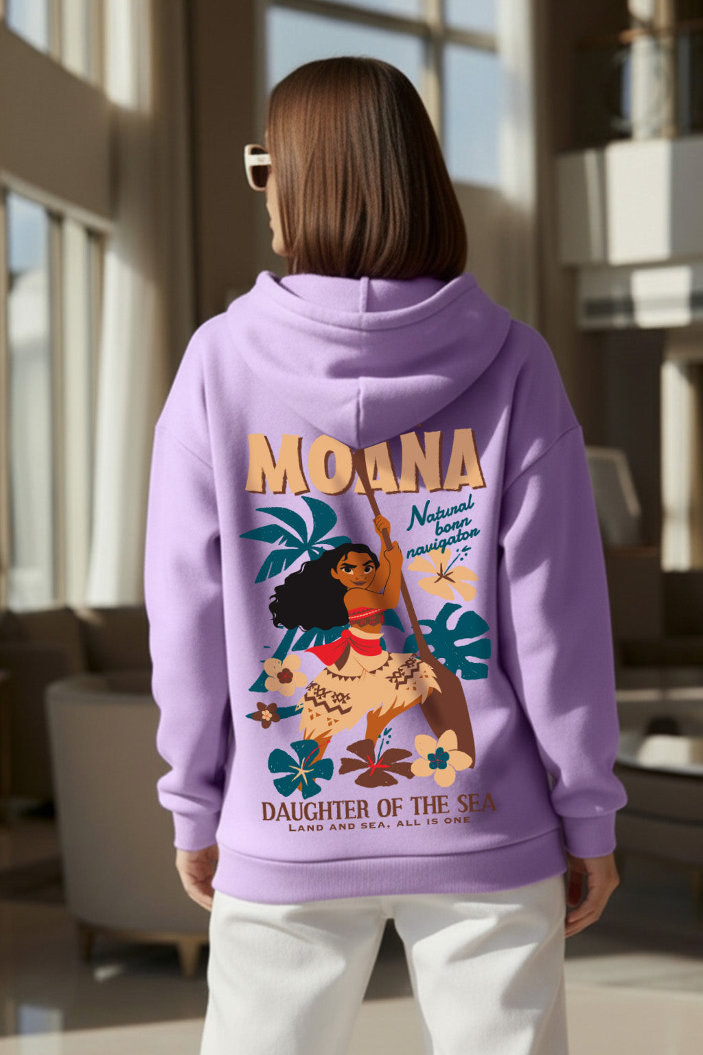 Moana Printed Lilac Oversized Hoodie