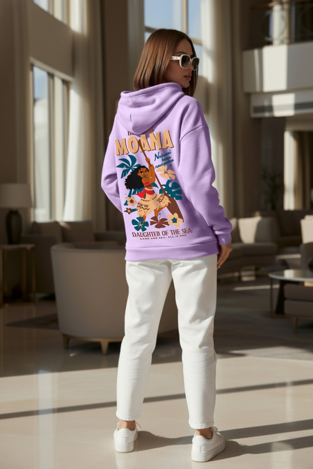 Moana Printed Lilac Oversized Hoodie