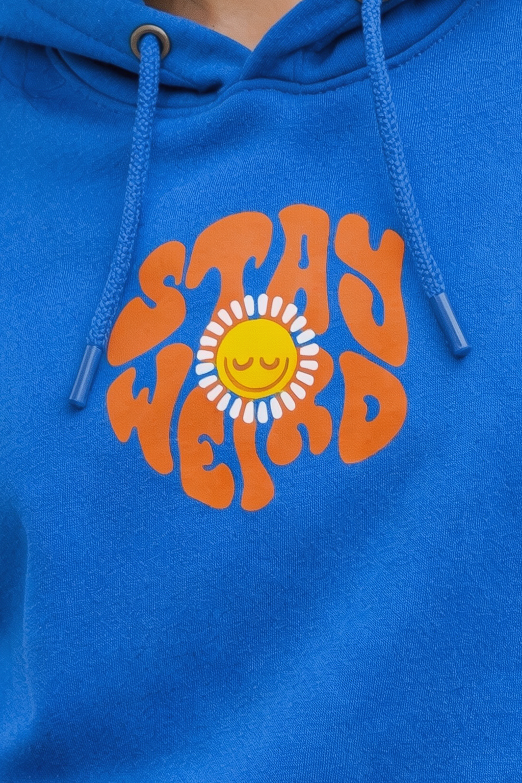 Stay Weird Blue Printed Oversized Hoodie