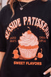 Seaside Patisserie Typographic Printed Oversized Fit Black T-Shirt
