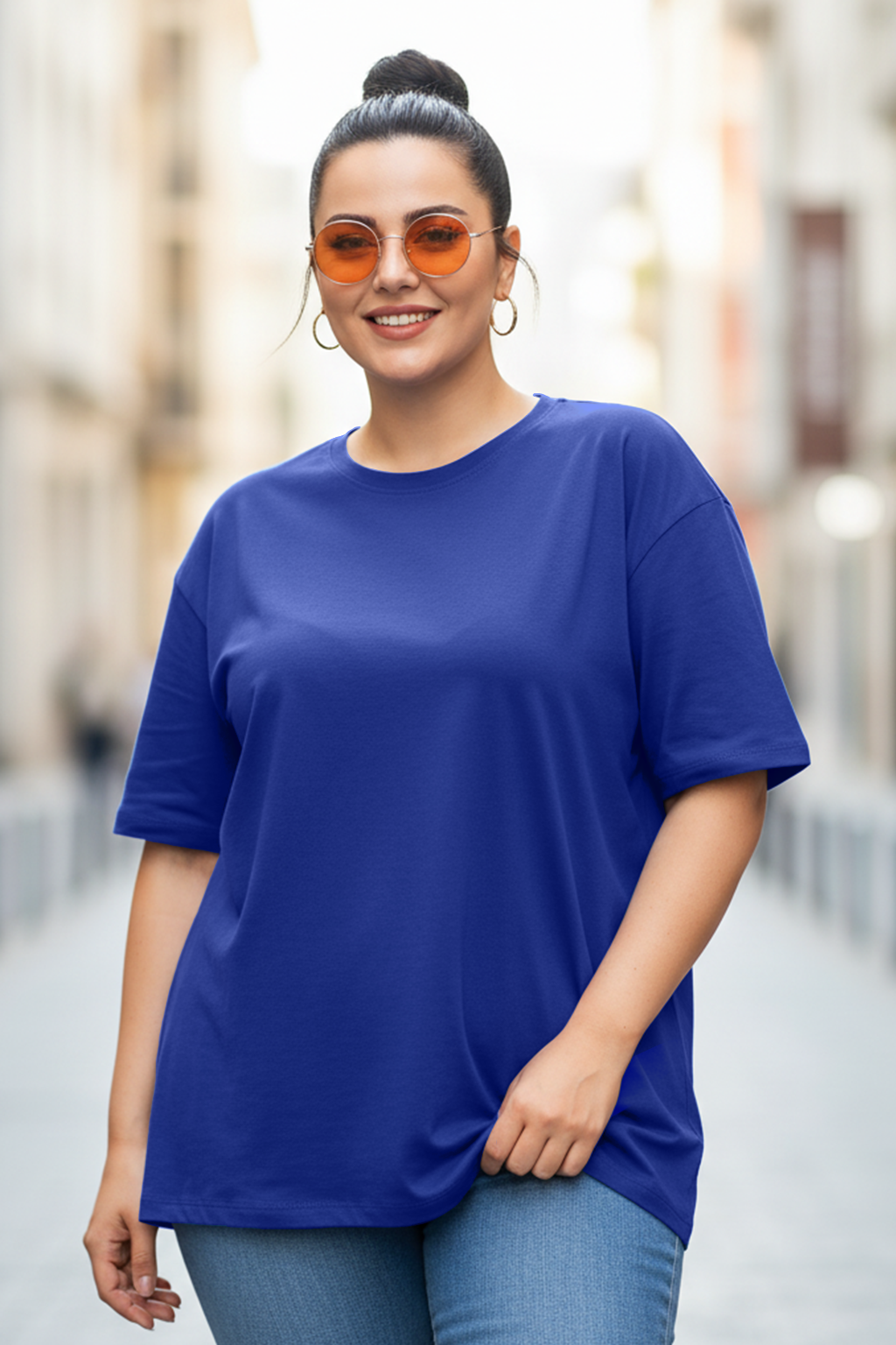 Royal Blue Plain Plus Size T-shirt