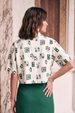 AOP Swanwhite Turquoise  Oversized Crop Shirt