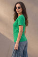 Anthra Green Plain V-Neck Regular Fit T-Shirt