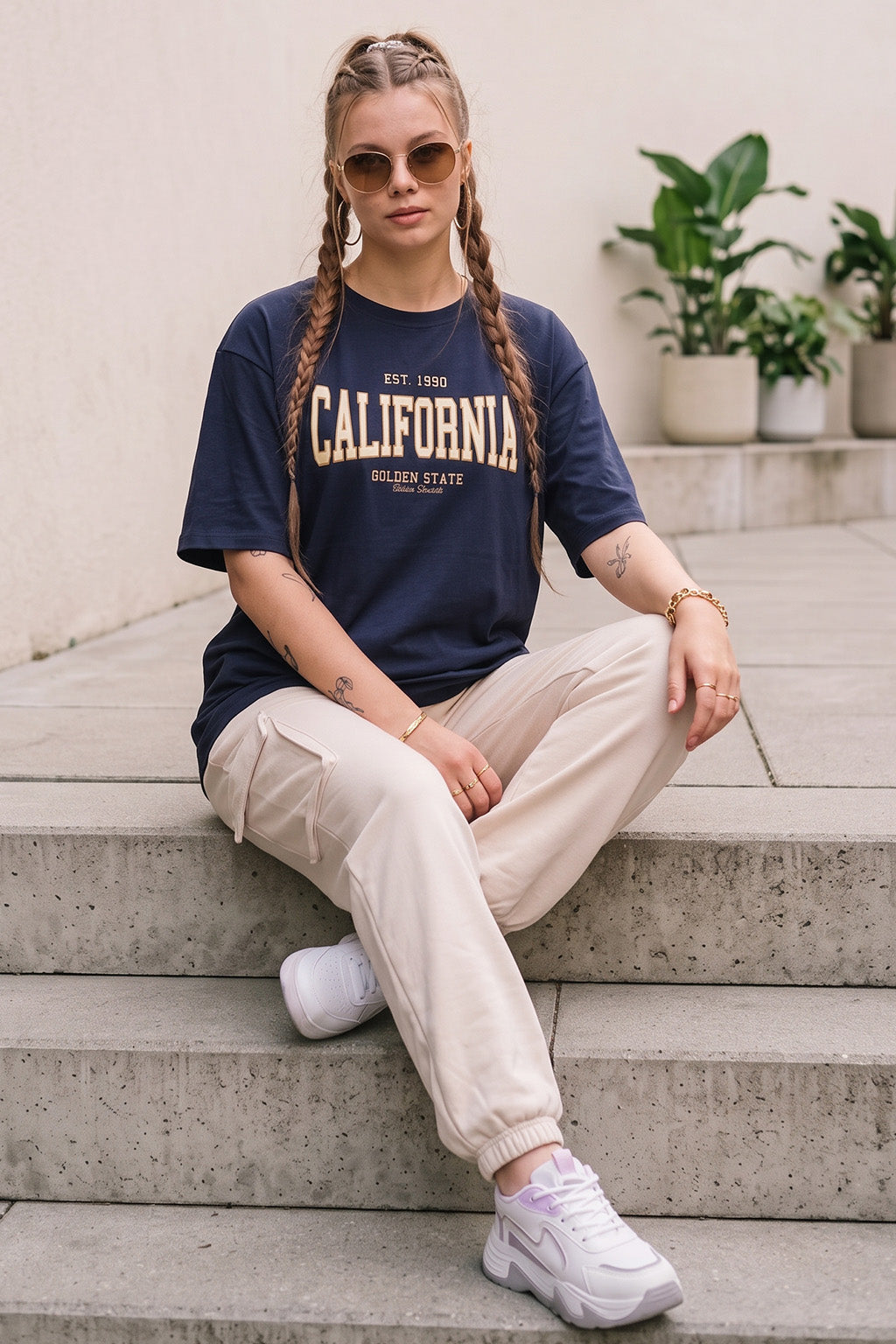 California Navy Oversized Typographic T-Shirt