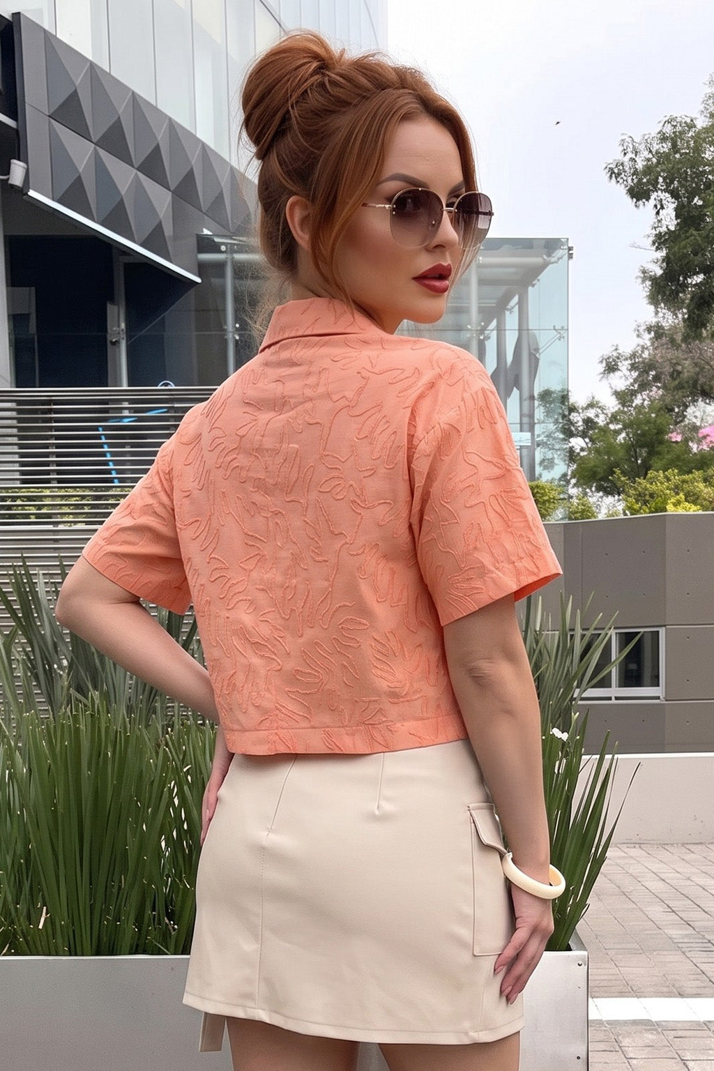 AOP Pink Peach Oversized Crop Shirt