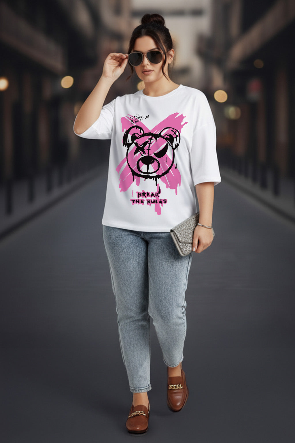 Break Rules White Plus Size Printed T-shirt