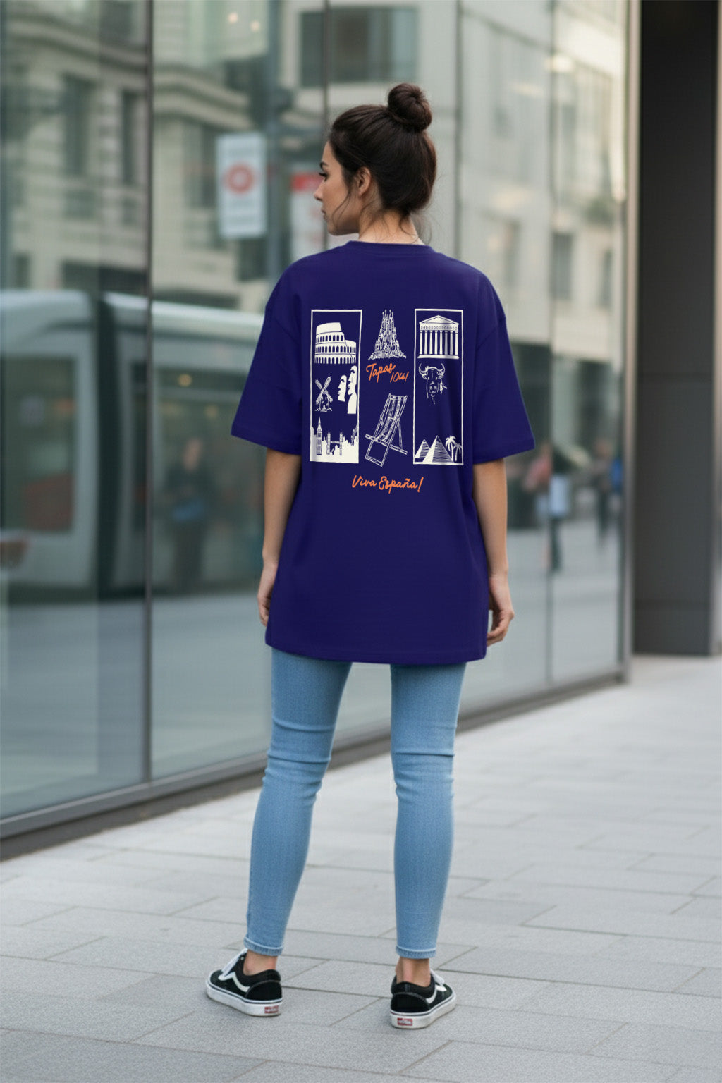 Viva Royal Blue Oversized Fit Printed T-Shirt