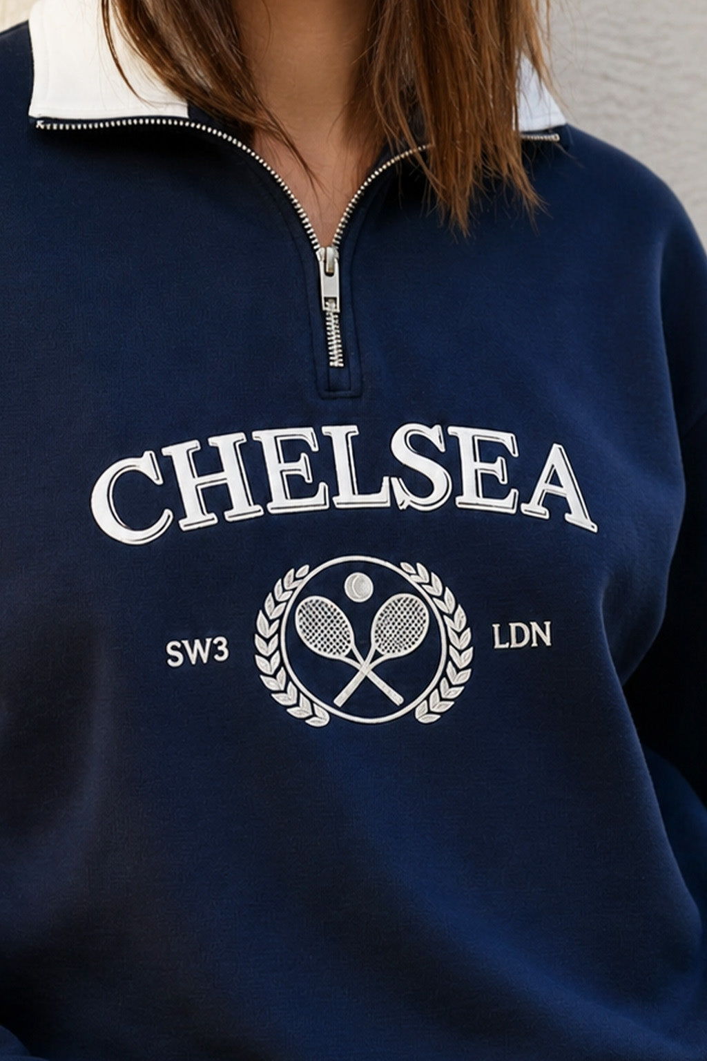 Premium Navy Contras Collar  Sweatshirt