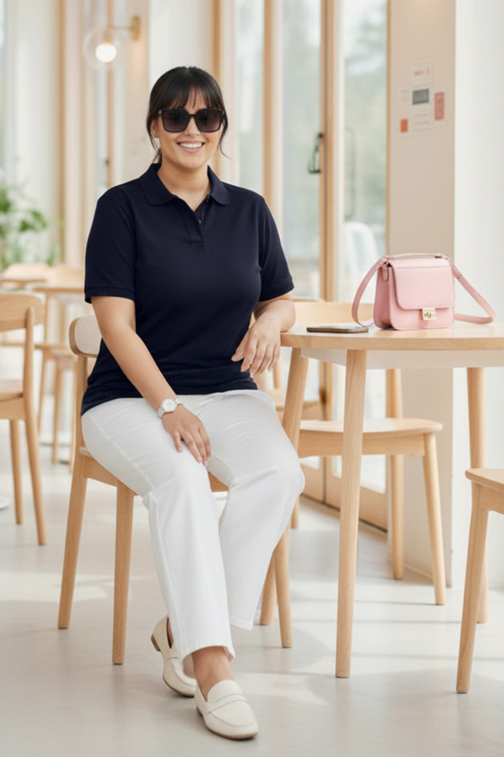 Navy Plain Plus Size Polo T-shirt