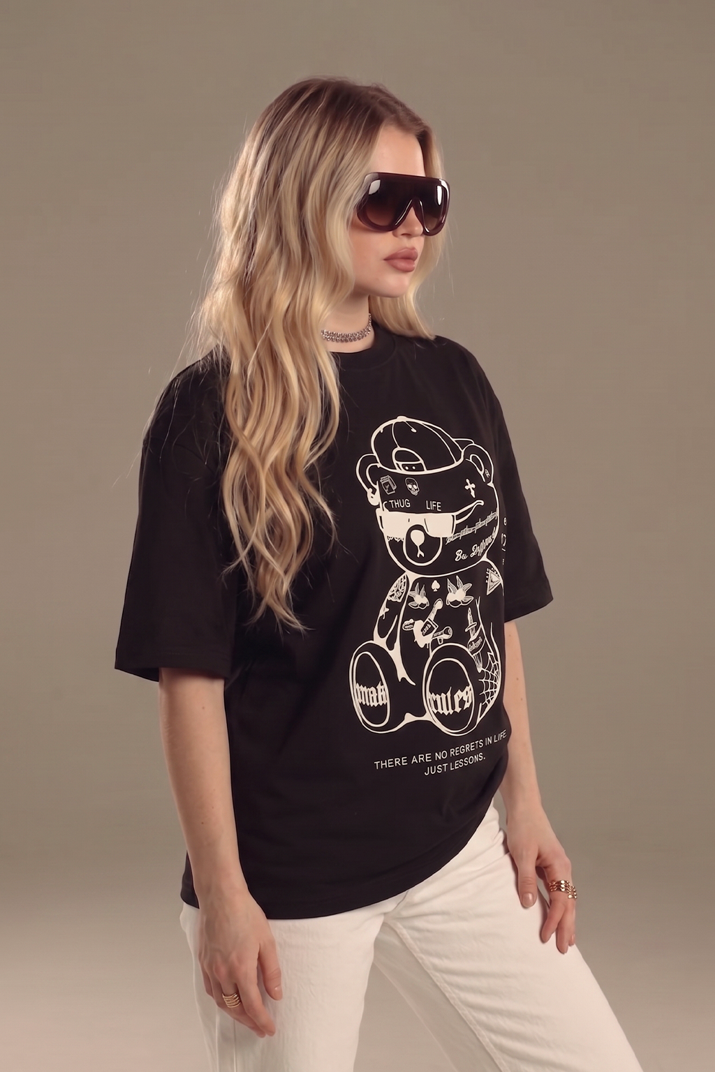 Break Rules Black Graphic Printed Oversized T-Shirt